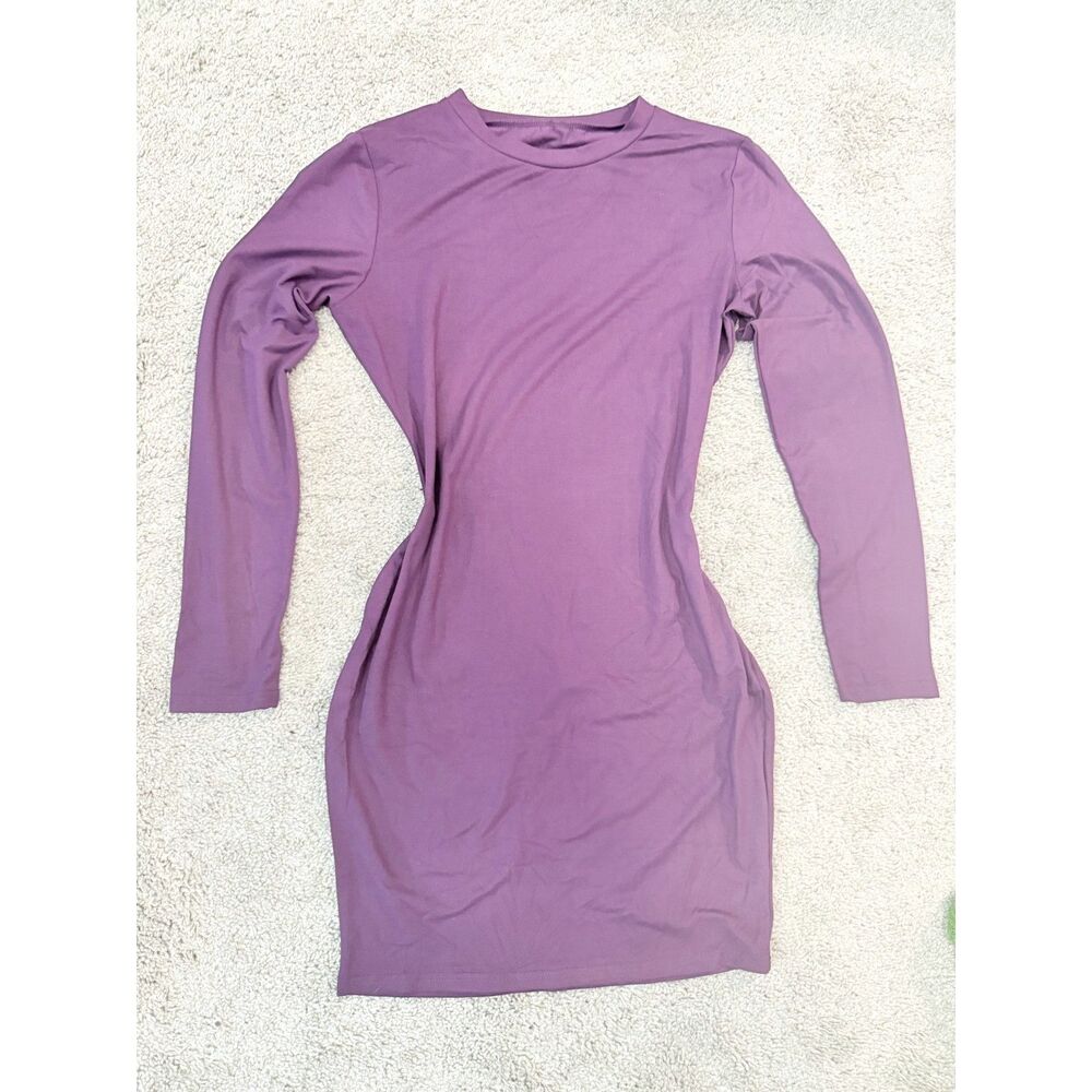 Grape Colored Long Sleeve Stretch Midi Dress